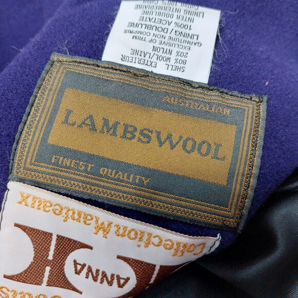 VTG Anna Collection Coat Women's Purple Australia Lamwool Blend Fox Fur Collar L - Picture 11 of 12